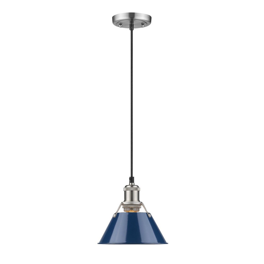 Golden Lighting-3306-S PW-NVY-Orwell - 1 Light Small Pendant in Durable style - 7.5 Inches high by 7.5 Inches wide Pewter Navy Aged Brass Finish